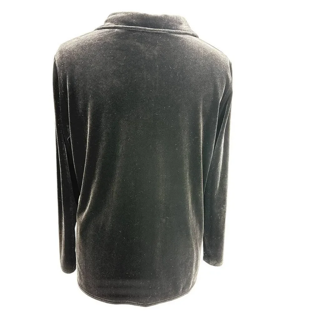 Avenue Black Velvet Long Sleeve Button‎ Down Shirt Top Size 14/16